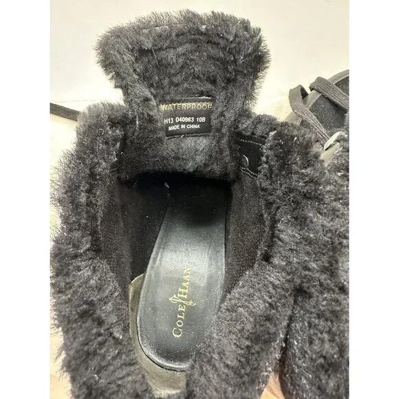 Cole Haan Waterproof Henson Wedge Black Leather Shearling Genuine Sheep sz 10B - Picture 9 of 10